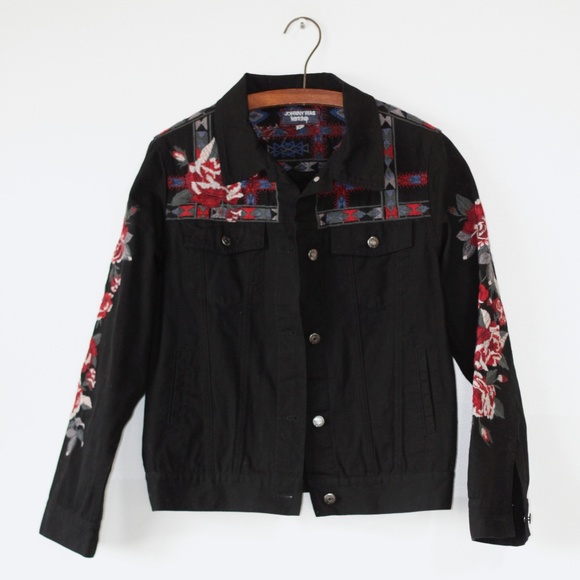 embroidered black denim jacket
